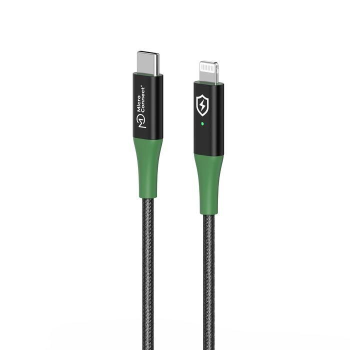 MicroConnect Smart Charge MFI USB-C to Lightning Cable 2m Black/Green MicroConnect Smart Charge MFI USB-C to Lightning Cable 2m Black/Green