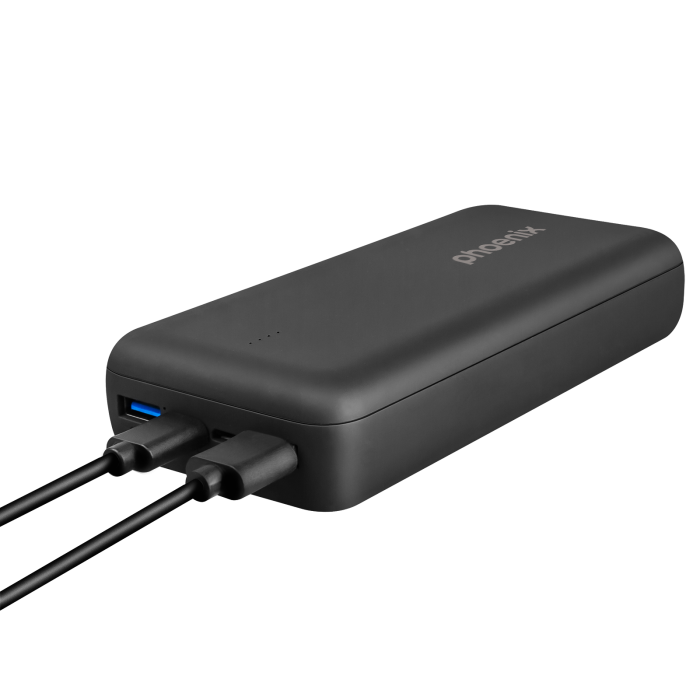 Phoenix Powerbank Batería Externa 20000mAh, Doble USB Carga Rápida, Tipo C PD, 4 LED, Negro 3