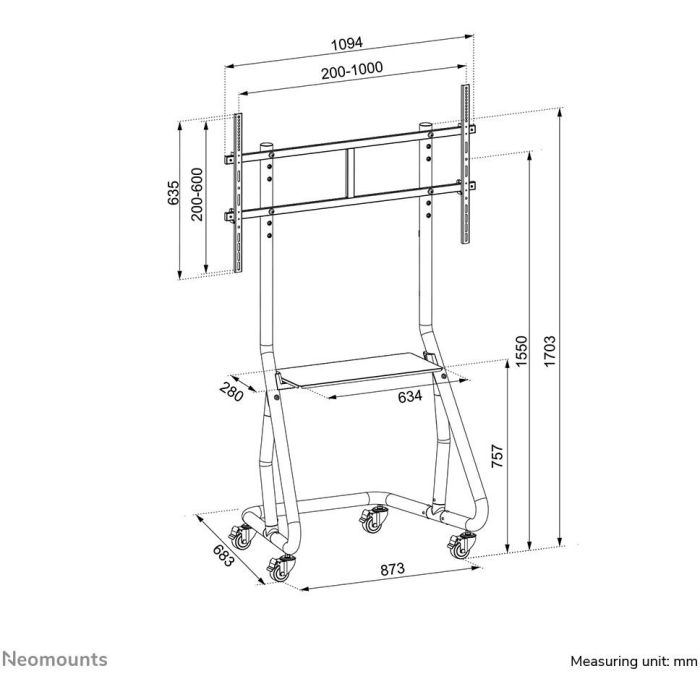 Neomounts NS-M3800BLACK Soporte de Suelo Móvil para TV de 60-100" (152-254 cm) hasta 100kg con Ruedas Negro 5