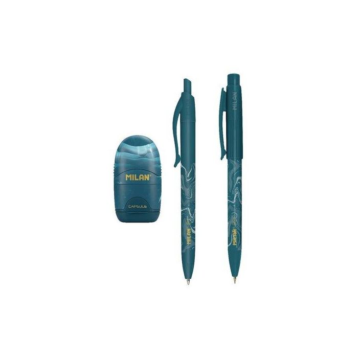 Milan Serie Lava Set de Escritura con Bolígrafo P1 Azul, Portaminas PL1 0.5 y Afilaborra Capsule - Ideal para Regalo