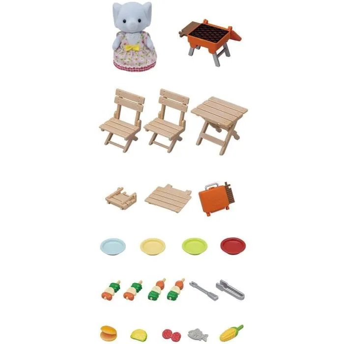 Sylvanian Families Niña Elefante y Juego de Picnic con 22 Accesorios para 4 Invitados 1