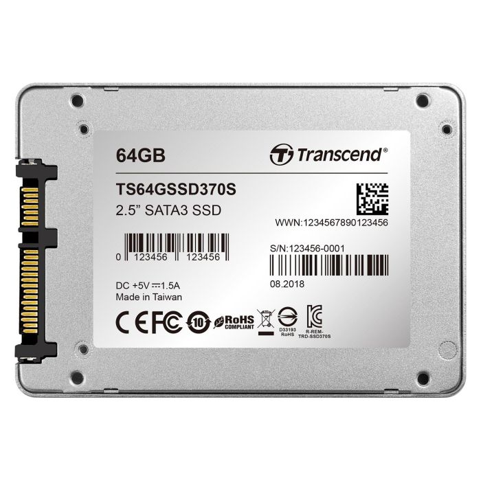 Transcend SSD370S 64GB SSD Interno 2.5" SATA III 6Gb/s, Velocidad Lectura 450MB/s, Escritura 80MB/s, MLC
