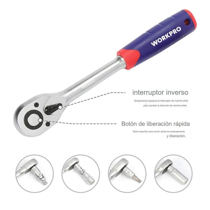 Workpro Juego de Herramientas Mecánicas 108 Piezas con Carracas, Vasos Torx y Puntas para Diversas Aplicaciones 4