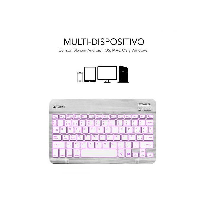 SUBBLIM Teclado Retroiluminado Bluetooth Smart Backlit BT Keyboard Silver 1