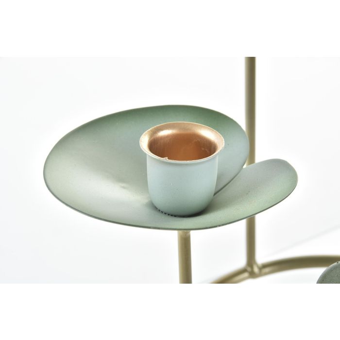 DKD Home Decor Candelabro Oriental Colección Surimi Metal Dorado Verde Menta con Diseño Nenúfar 19x20x19 cm - Pack 2 Unidades 2