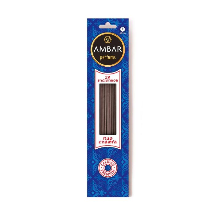 Ambar Incienso Nag Champa, 20 Varillas de Calidad Premium, Hecho en India con Aceites Naturales