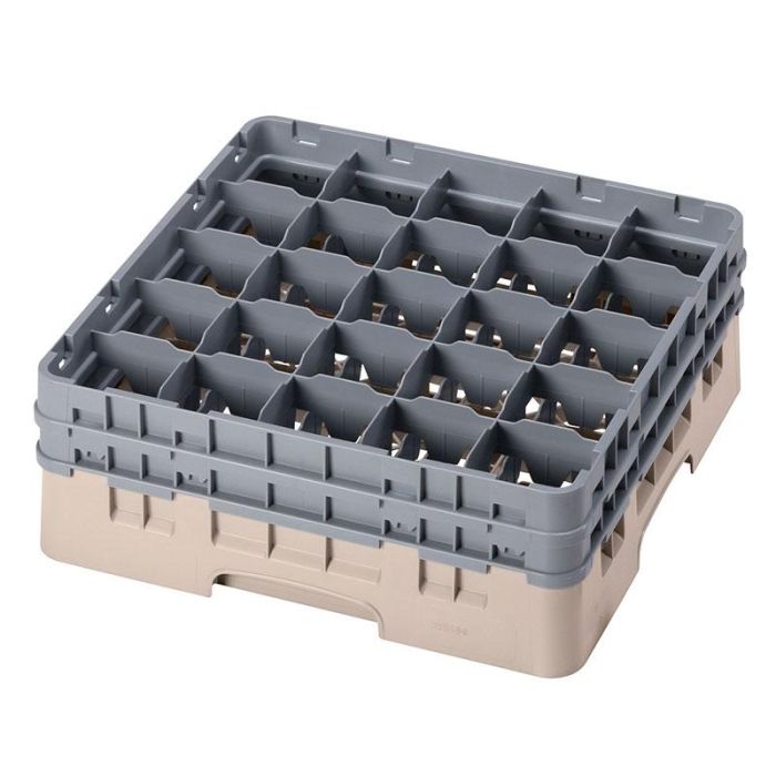 CAMBRO - 25S534-184 - Cesta de lavado 25 comp. 2 alturas - 8,7 cm Ø máx. - alt. máx. 14,9 cm - 50 x 50 x 18,4 cm - Beige