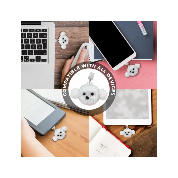 Wondee Charm Funny Protege y Decora, Accesorio para Móvil con Colgante, Protector de Puerto Type-C o Lightning contra Polvo, para Smartphone - Referencia: Lightning dog