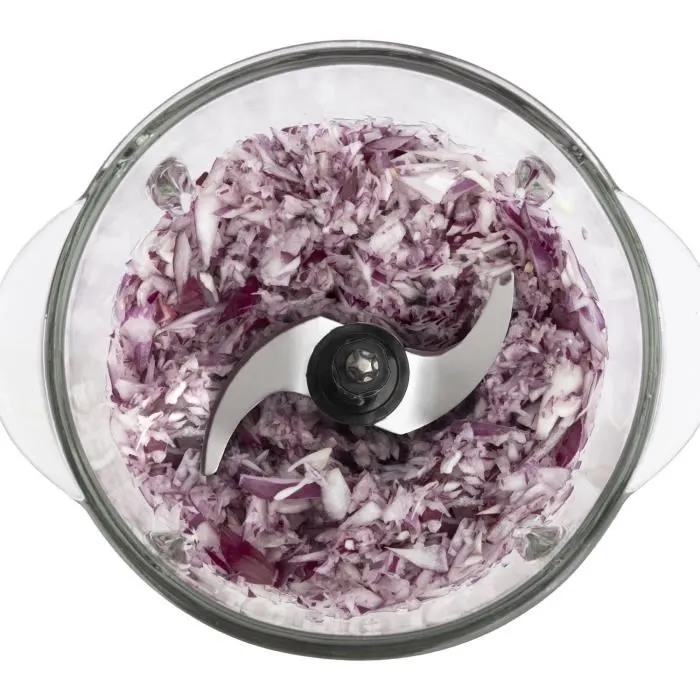 Hkoenig LEO8 Mini Picadora Eléctrica 320 W, Bol de Cristal 1 L, Cuchillas Acero Inoxidable, Negro Mate y Cromo 5