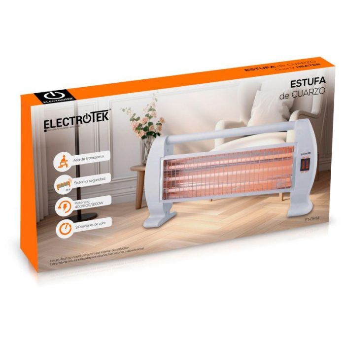 Thulos Estufa de Cuarzo ET-QH14 Radiador Calefactor Portátil 3 Ajustes de Calor 400W/800W/1200W con Seguridad antivuelco 3