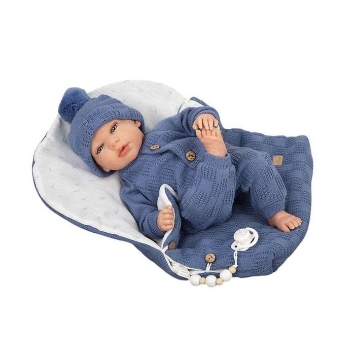 Muñecas Arias Muñeco Reborn Alberto de 40 cm, color azul, con saco de dormir 3