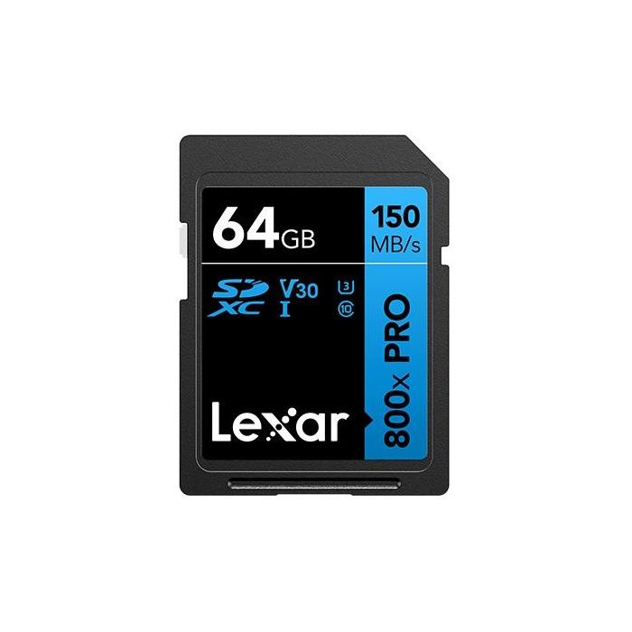 Lexar 64GB Professional 800X PRO SDXC UHS-I Card, 150MB/s Read, C10 V30 U3, LSD0800P064G-BNNNG