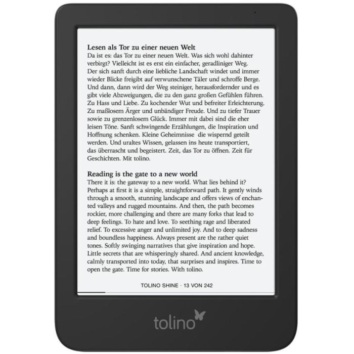 Tolino Shine 5th Gen E-Reader Pantalla Táctil 6" E Ink Carta 1072x1448 16GB Resistente al Agua