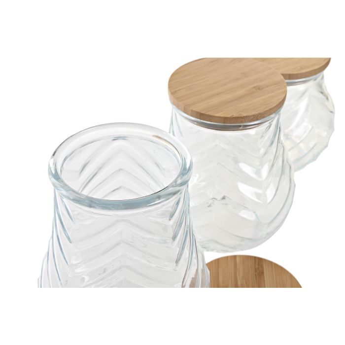DKD Home Decor Bote Cocina Cristal Bambú Transparente Natural Set 3 Piezas 13 x 19.5 x 13 cm 2