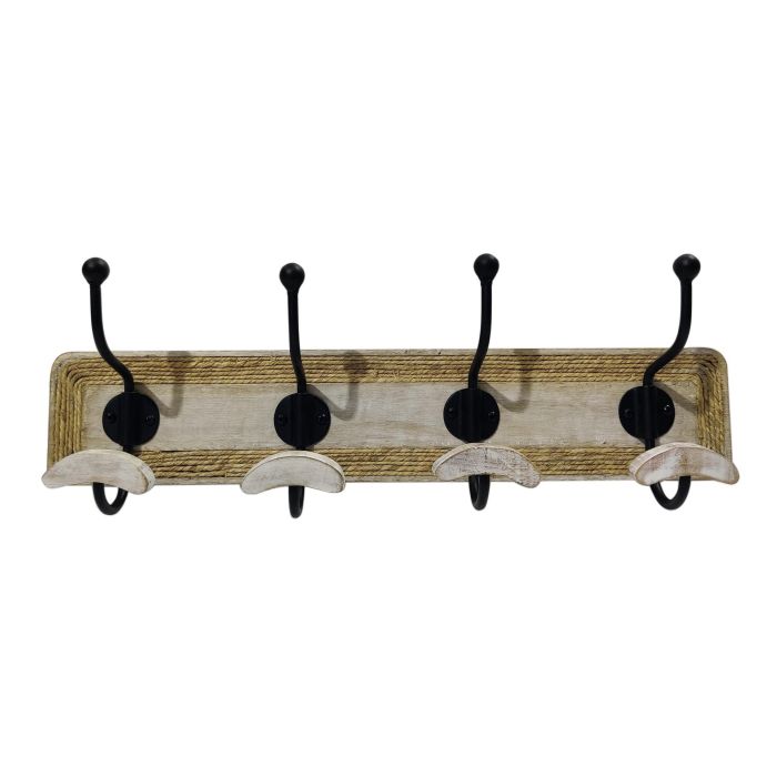 DKD Home Decor Perchero de Pared Cottage Mango Cuerda Hierro Marrón 53x18x10 cm con 4 Ganchos (2 Unidades)
