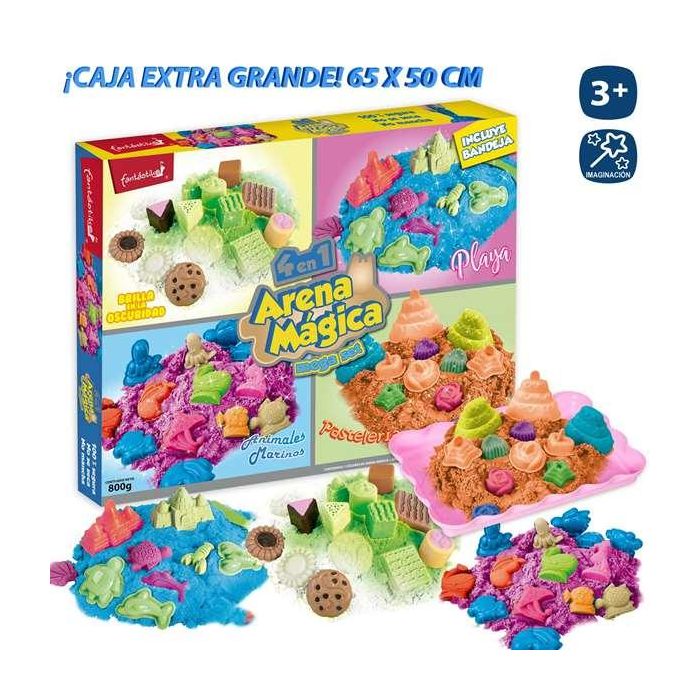 Arena moldeable 800 grs 4 tematicas diferentes incluye bandeja. caja extra grande 65x50 cm Arena moldeable 800 grs 4 tematicas diferentes incluye bandeja. caja extra grande 65x50 cm