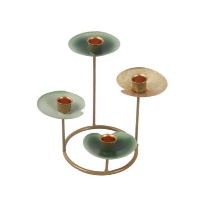 DKD Home Decor Candelabro Oriental Colección Surimi Metal Dorado Verde Menta con Diseño Nenúfar 19x20x19 cm - Pack 2 Unidades
