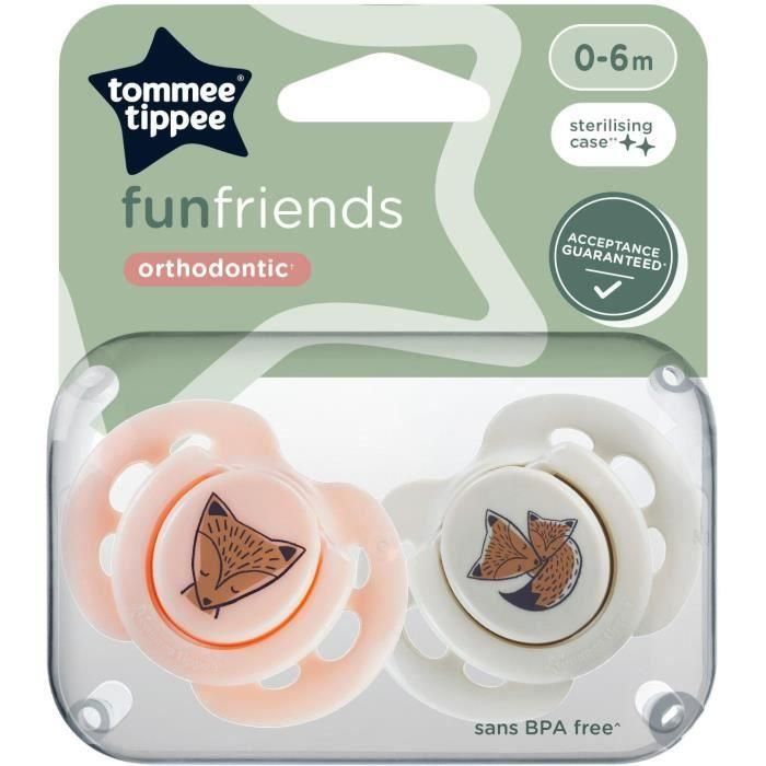 Chupete - TOMMEE TIPPEE - FUN - 0-6 meses - Set de 2 chupetes simétricos sin BPA - Cápsula de esterilización reutilizable 3