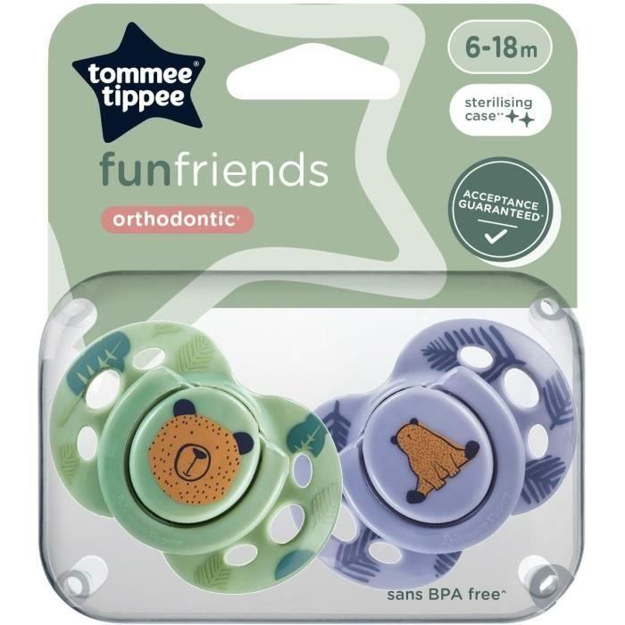 Chupete - TOMMEE TIPPEE - FUN - 6-18 meses - Set de 2 chupetes simétricos sin BPA - Cápsula de esterilización reutilizable 5