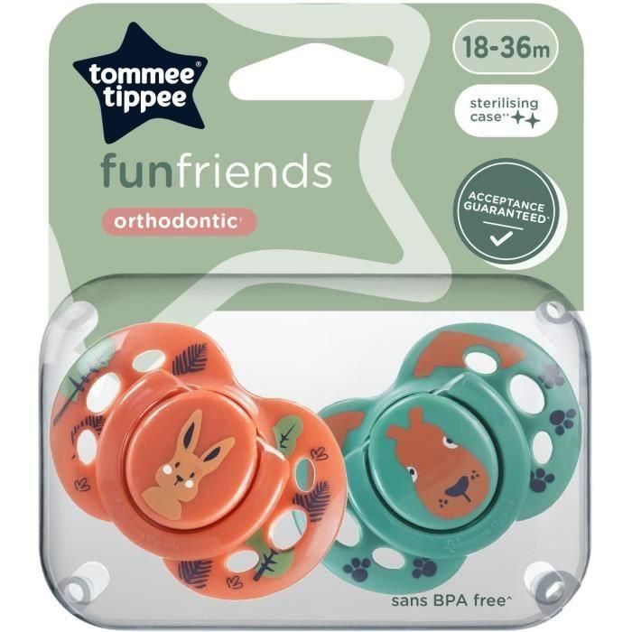 Chupete - TOMMEE TIPPEE - FUN - 18-36 meses - Set de 2 chupetes simétricos sin BPA - Cápsula de esterilización reutilizable 3