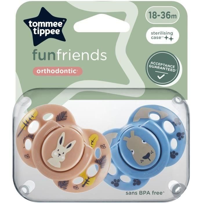 Chupete - TOMMEE TIPPEE - FUN - 18-36 meses - Set de 2 chupetes simétricos sin BPA - Cápsula de esterilización reutilizable 5