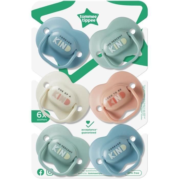 Chupetes - TOMMEE TIPPEE - 6-18 Meses - Juego de 6 - Forma Ortodoncia Simétrica, Silicona Sin BPA 1