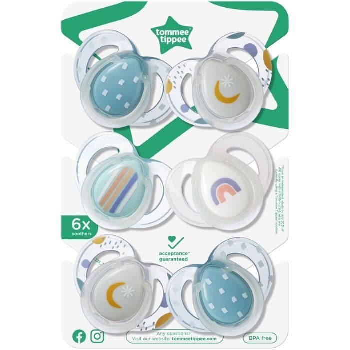 Chupete de noche - TOMMEE TIPPEE - 6-18 meses - Set de 6 chupetes fosforescentes con cápsula de esterilización reutilizable 1