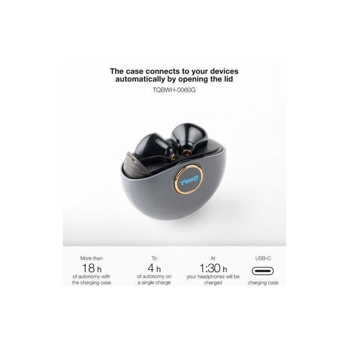 Auriculares Bluetooth TooQ Snail TQBWH-0060G con estuche de carga/ Autonomía 4h/ Grises y Negros 2