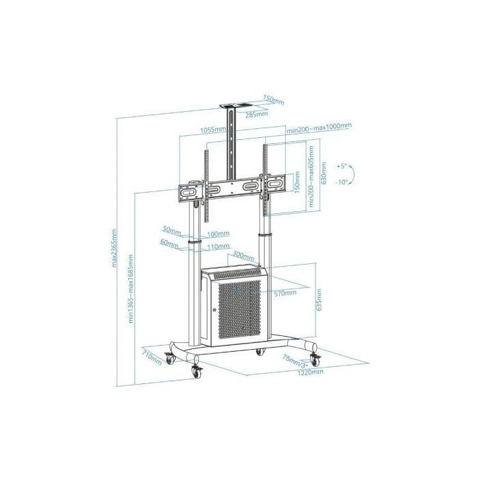 Soporte de Suelo Inclinable con Ruedas TooQ Narnia FS20500M-B para TV de 60-100"/ hasta 100kg 2