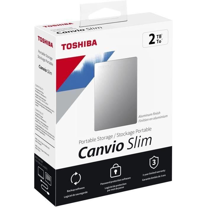 Disco Duro Externo Toshiba CANVIO SLIM Plata 2 TB 2