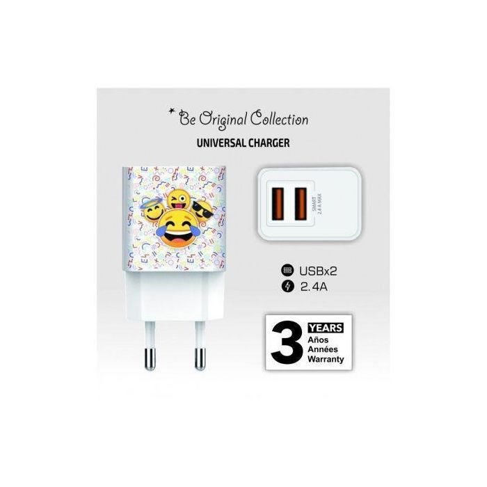 Cargador de Pared Tech One Tech Emojitech Smile TEC2502/ 2xUSB/ 2.4A/ Blanco 1