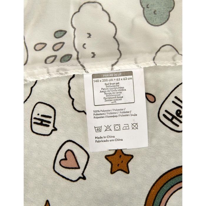 Today 1.15 Juego de Cama Infantil Kids First - Funda Nórdica 140x200cm + Almohada 63x63cm - Poliéster Fácil Mantenimiento - Blanco Estampado 1
