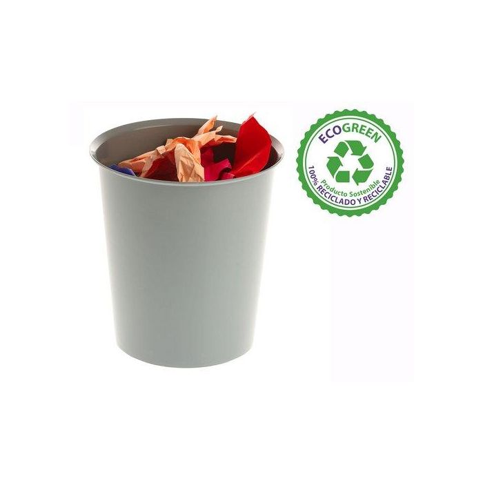 Archivo 2000 Papelera de plástico con aro sujetabolsas, 16 litros, 290x310 mm, Gris
