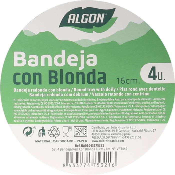 Set de 4 Bandejas Redondas con Blonda 16 cm Algon (48 Cajas) 4 Set de 4 Bandejas Redondas con Blonda 16 cm Algon (48 Cajas) 4