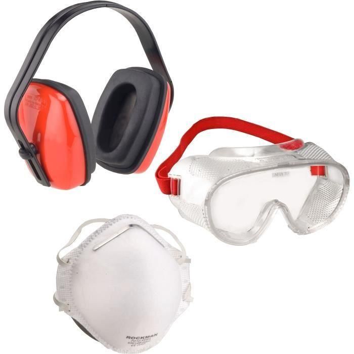 Connex 4555100 Set de protección 3 piezas: Cascos antirruido SNR 29dB, Gafas de seguridad ventiladas, Mascarilla FFP1 sin válvula