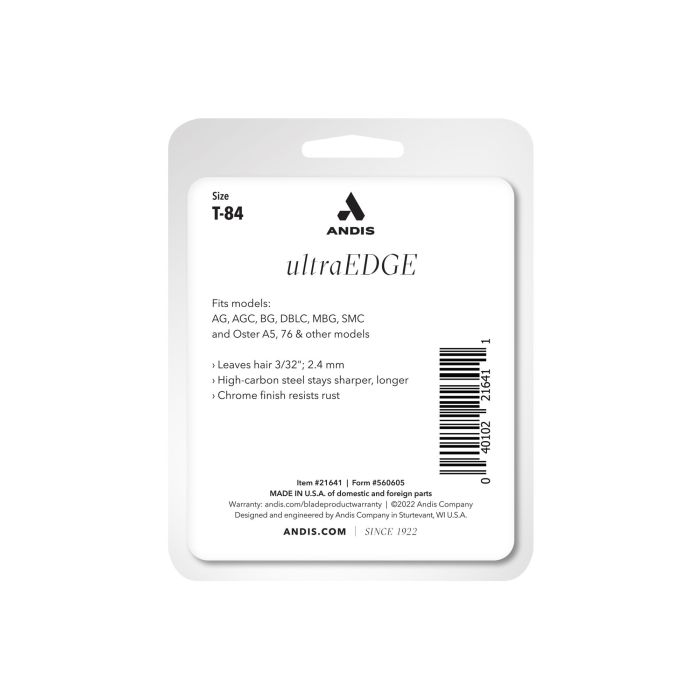 Andis ST84 Cuchilla UltraEdge de Acero para Cortapelos 2.4 mm - Filo Carbonizado, Cromado Anticorrosión y Larga Duración 4 Andis ST84 Cuchilla UltraEdge de Acero para Cortapelos 2.4 mm - Filo Carbonizado, Cromado Anticorrosión y Larga Duración 4
