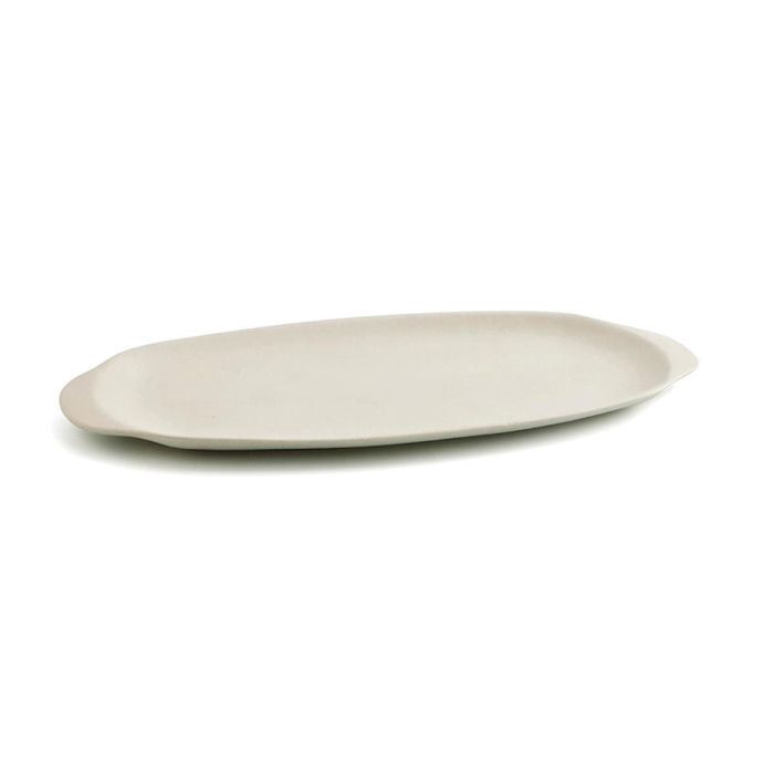 Quid Bandeja Oval Cerámica Mineral Gres Beige 13x30,5 cm Pack 8 Unidades Texturizada Alta Resistencia Apto Lavavajillas Microondas 1