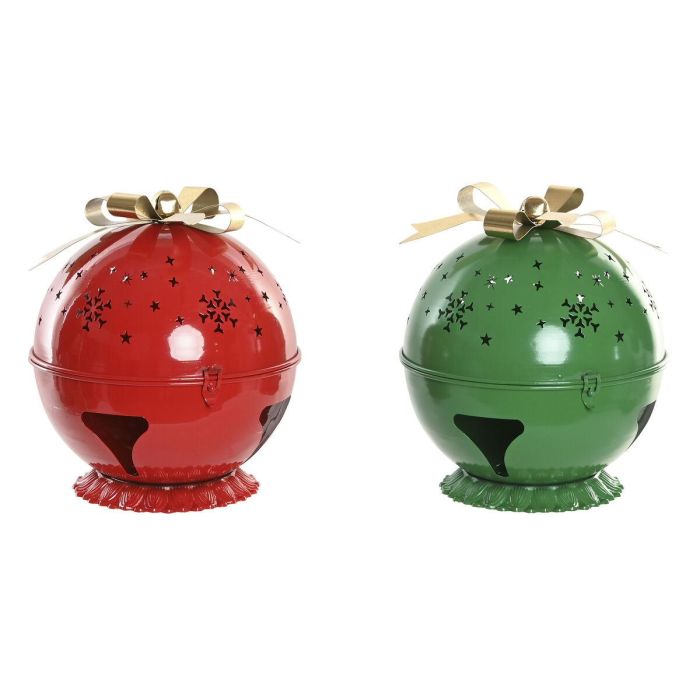 DKD Home Decor Figura de Navidad Tradicional Portavela Metálica Rojo Verde Dorado 31.5x31.5x35.5 cm (Pack de 2 Unidades)
