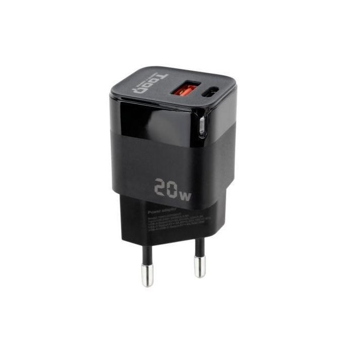 TooQ TQWC-QCPD20 Cargador de Pared con Doble Puerto USB-C Power Delivery y USB-A Quick Charge 20W para Carga Rápida Negro TooQ TQWC-QCPD20 Cargador de Pared con Doble Puerto USB-C Power Delivery y USB-A Quick Charge 20W para Carga Rápida Negro