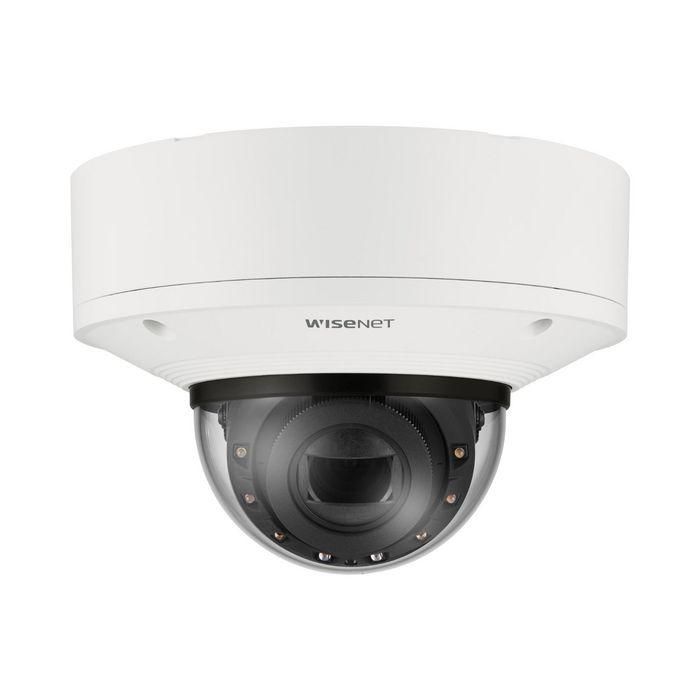 Hanwha Cámara IP minidomo 4K AI 4.4-9.3mm antivandálico IR50 WDR H.265 IK10+ IP66 IP67 IP6K9K NEMA 4X 12V/PoE+ Wisenet X Plus