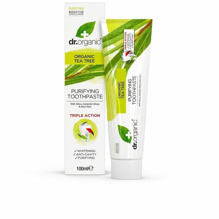 DR. ORGANIC Pasta de Dientes Árbol del Té Orgánico 100ml Antiséptica Blanqueadora y Anti-Caries