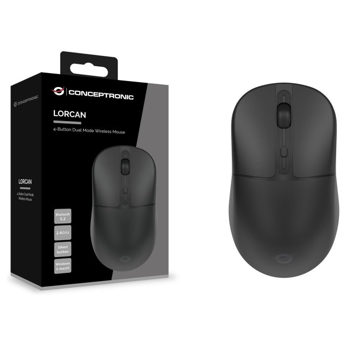 Conceptronic Ratón Inalámbrico Lorcan04b Negro 2.4 GHz Bluetooth Óptico 1600 Dpi 6