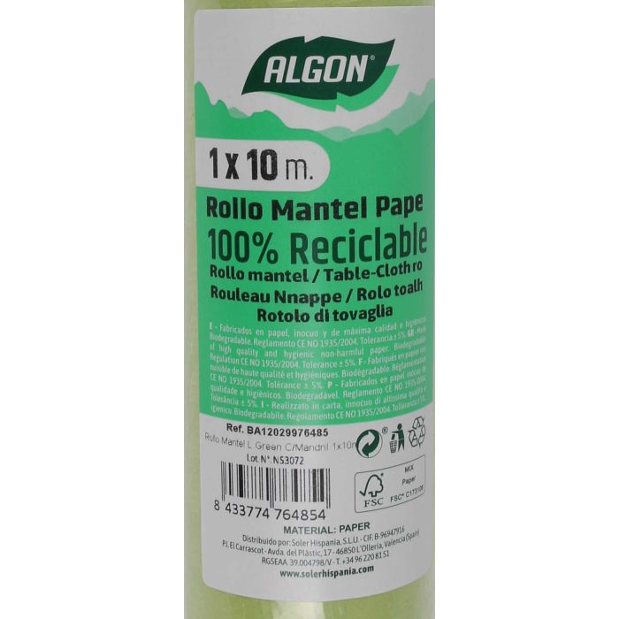 Rollo Mantel L.Green con Mandril 1X10 Algon (12 Unidades) 5 Rollo Mantel L.Green con Mandril 1X10 Algon (12 Unidades) 5