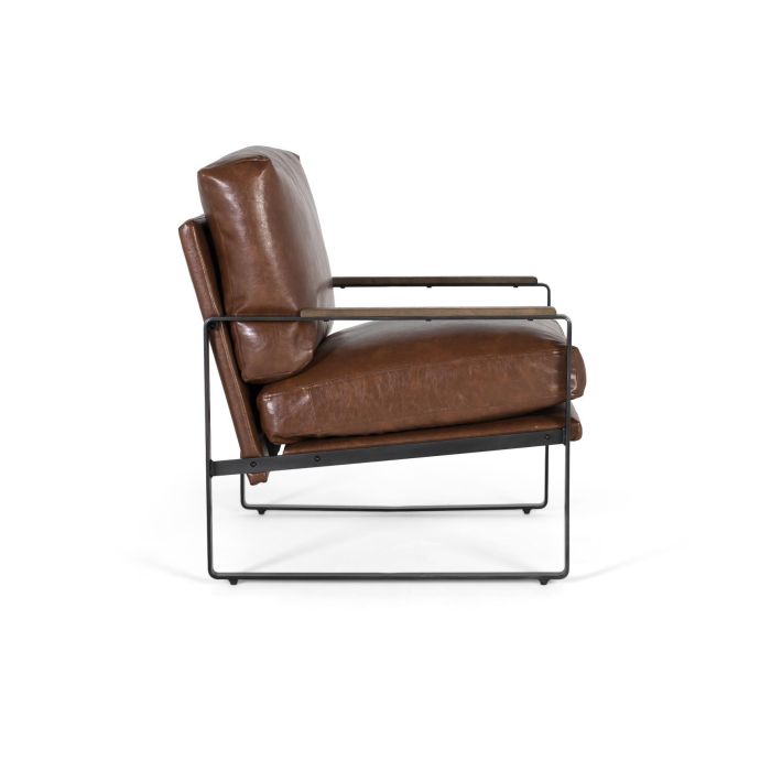 Giner y Colomer Sillón Industrial en Hierro Negro y Símil Piel Marrón Envejecido 2