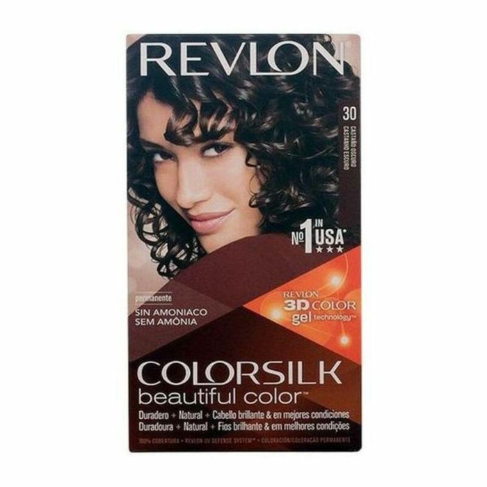 Revlon Colorsilk #30 Tinte de Pelo Permanente Castaño Oscuro Libre de Amoniaco, para Coloración Natural y Brillo Uniforme