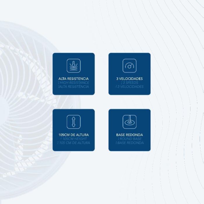 Daewoo Ventilador de Mesa 30 cm (12") High Speed 90W, Base Redonda, Azul