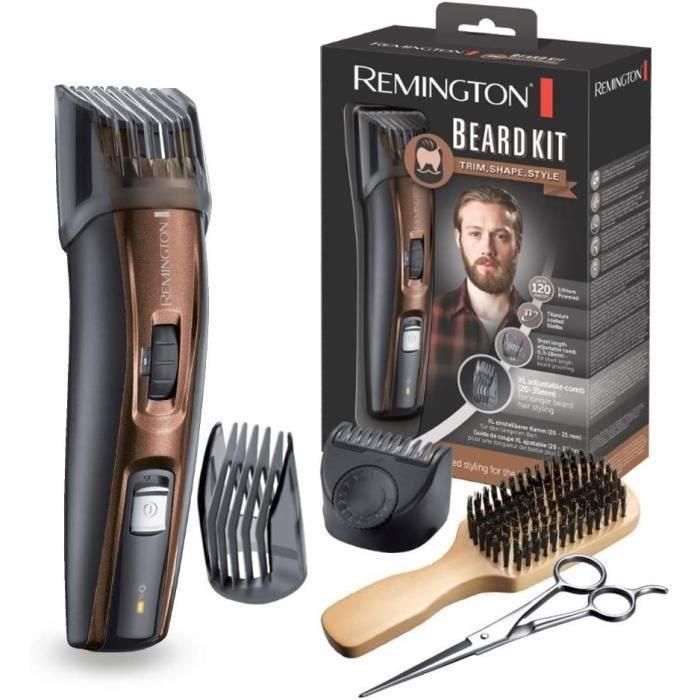 Juego de afeitado Remington MB4046, kit de recortadora de barba, cuchillas de titanio autoafilables, zuecos ajustables, batería de litio