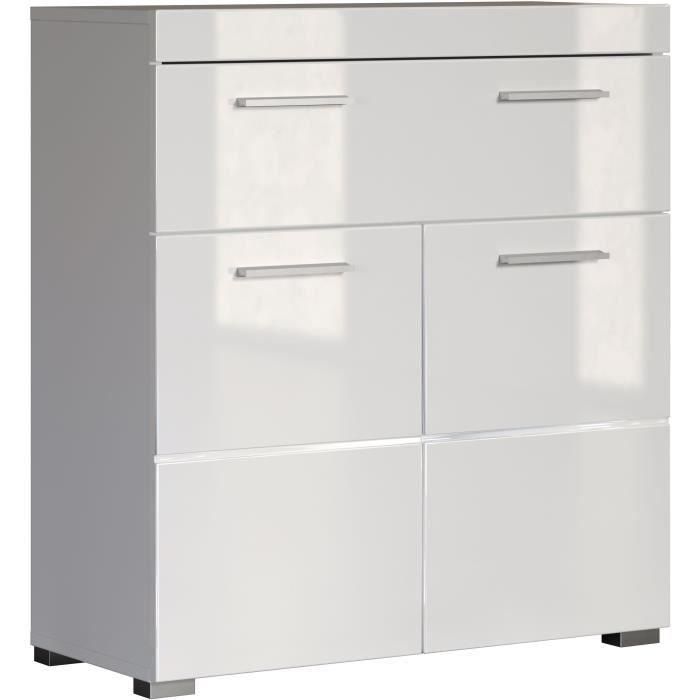 Mueble bajo de baño Amanda - Blanco - 2 puertas + 1 cajón - L73 x P31 x H79 cm - TRENDTEAM