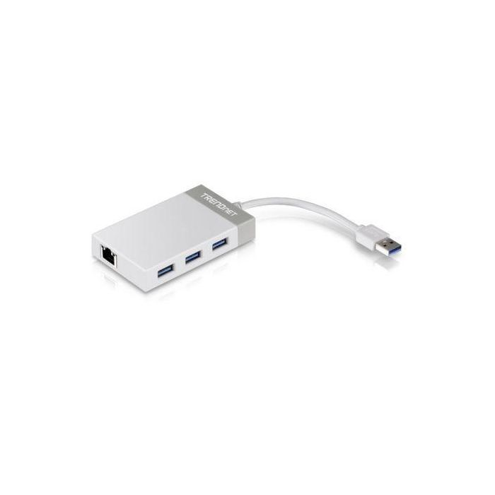 Hub USB 3.0 Trendnet TU3-ETGH3/ 3xUSB/ 1xRJ45/ Blanco y Gris