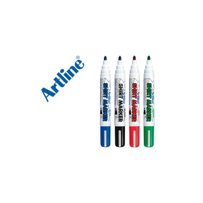 Rotulador Artline Camiseta Ekt-2 Negro Rojo Azul Y Verde Punta Redonda 2 mm Para Uso En Camiseta Caja De 4 Unidades